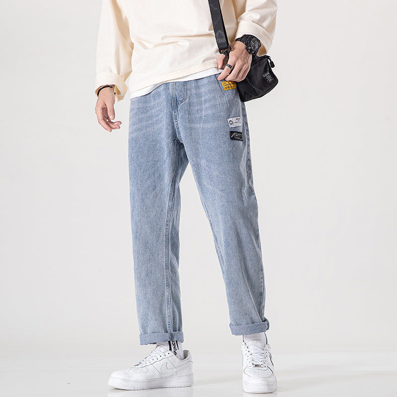 Casual long pants men's straight leg jeans Hong Kong style  version of elastic wide leg loose fashionable men's high-grade cargo pants